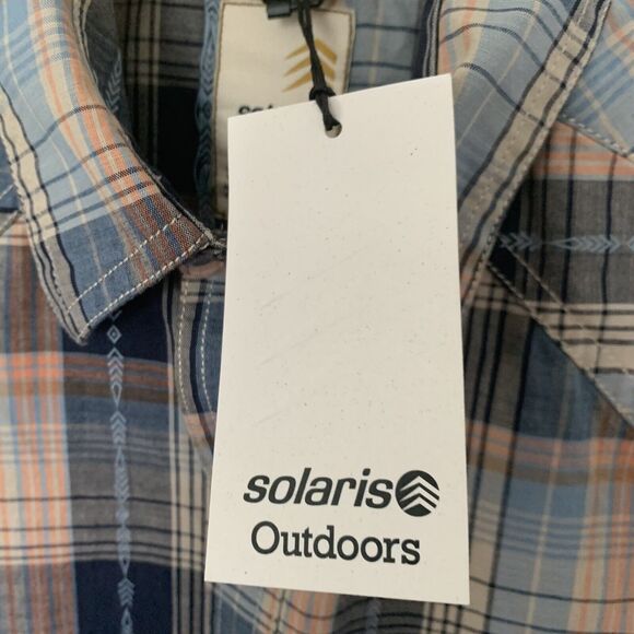 Solaris Outdoors Mens Small Snap Front Shirt Blue Plaid Short Sleeve Pocket NEW - Picture 6 of 7